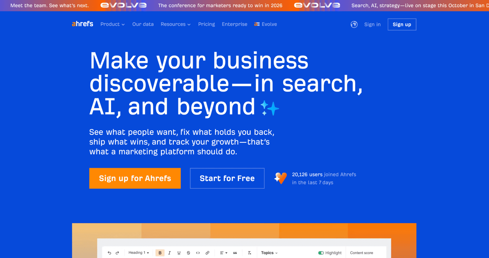 Ahrefs homepage