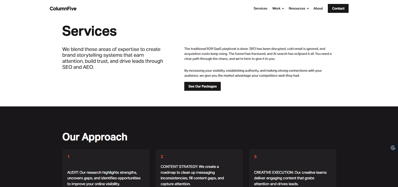 Column Five services page